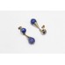 Dangle Earrings Blue Lapis Lazuli Stone Women's Solid Silver 925 Handmade A668